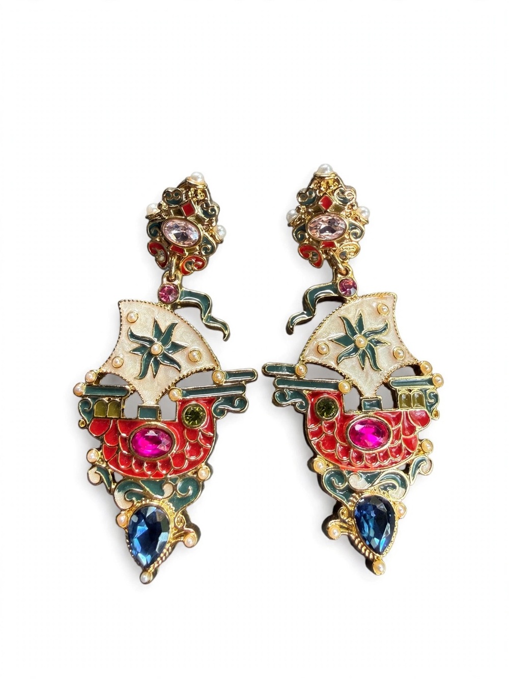 NEW Gold-Tone Sailboat Dangle Earrings with 925 Silver Posts For Women E080